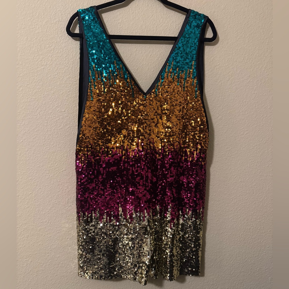 TopShop multicolor v-neck sequin mini dress